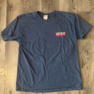 Blue Hot Rod Magazine Men's T-Shirt With Graphic Design Logo and Car